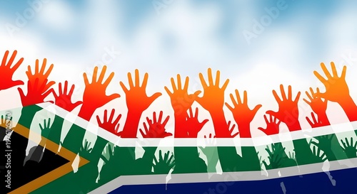 South african flag representation handprints symbolizing unity and diversity