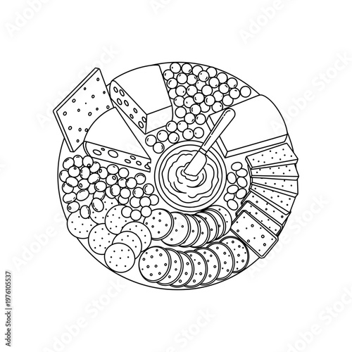 black and white line drawing of vintage film camera with film reels and clapperboard