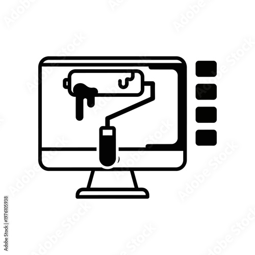 hand inserting usb flash drive into desktop computer line art icon