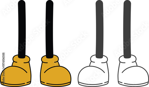 Cartoon hands, arms, and legs icon set in various gestures including thumbs up, peace sign, handshake and walking poses in yellow and black style isolated on white background.