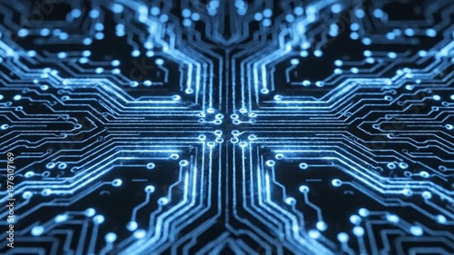 Illuminated Blue Circuit Board.