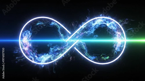 Infinity symbol with particle effects.