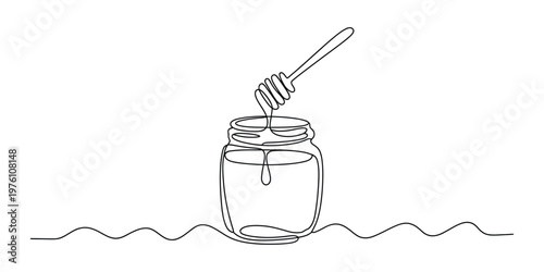 Continuous One Line Drawing of a Honey Jar with Dipper