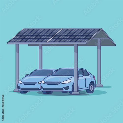 Solar Carport with Electric Vehicles Charging Solar Energy Parking Renewable Power Concept Illustration