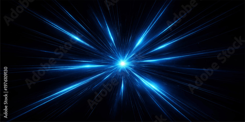 Fotografie An abstract blue background features a bright star burst of energy with fractal