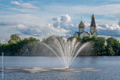 Church of the Apostles Peter and Paul (Petropavlovskaya Church) on the shore of Lake Sestroretsky Spill on a summer day, Sestroretsk, Kurortny District, Saint Petersburg, Russia