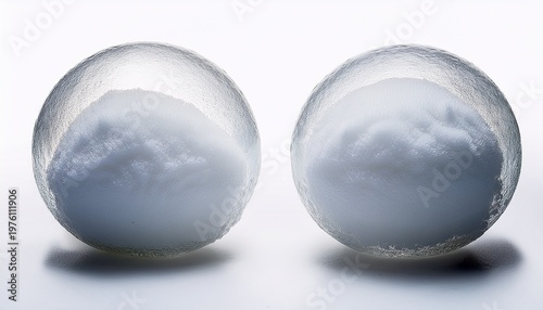a high quality stock photograph of two snowballs full body in the center isolated on white background