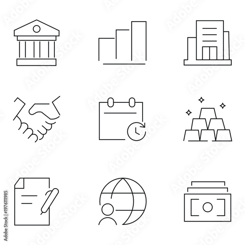 Finance icon set. Containing loan, cash, saving, financial goal, profit, budget, mutual fund, earning money and revenue icons. Solid icons collection.