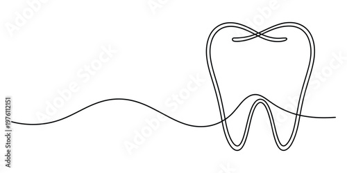 Minimalist Continuous Line Drawing of a Human Tooth