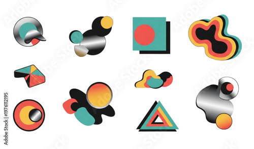 Retro futuristic Y2K shapes vector collection abstract bauhaus brutalist graphic elements