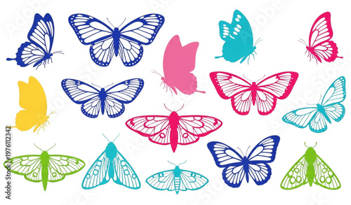 Butterfly silhouettes vector set flying insects moths tropical wildlife decorative wings