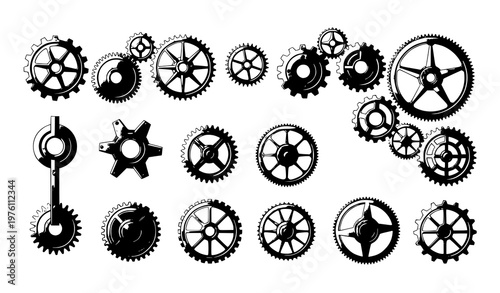Engineering gears vector set mechanical cogwheels flat industrial technology icons