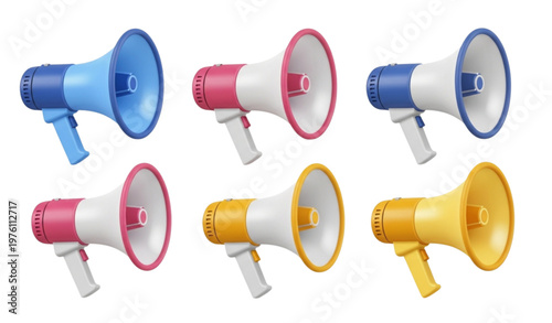 3D megaphone icon set realistic loudspeaker bullhorn advertising announcement vector collection