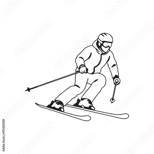 Skiing person outline vector flat illustration design