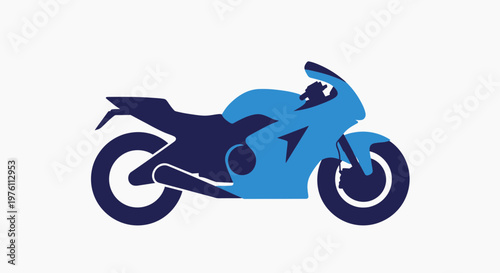 Blue and dark blue motorcycle icon on white background.