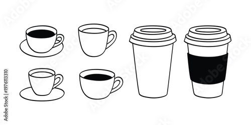 Set of hand drawn coffee cups. doodle style coffee cup. Vector illustration
