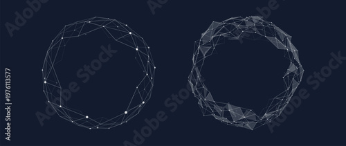 Fragmented Sphere Network Ring with Connected Dots and Lines Technology Connection Concept