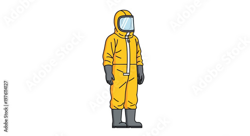 Person wearing yellow hazmat suit.