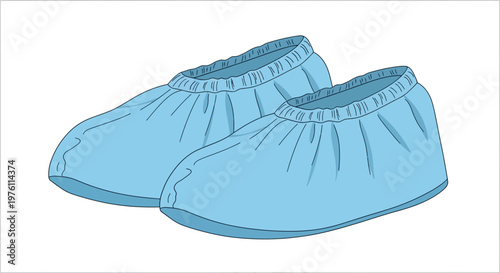 Blue disposable shoe covers pair.