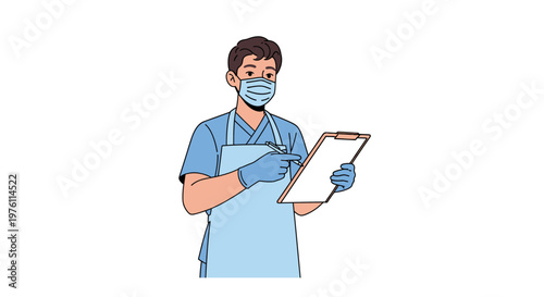 Male doctor wearing blue scrubs.
