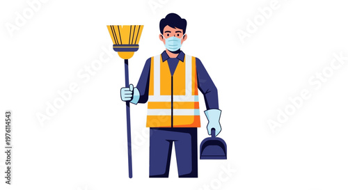 Man wearing safety vest holding tools.