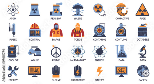 Atomic energy reactor control panel waste disposal safety gear protective equipment scientific laboratory equipment computer data analysis and global environmental protection