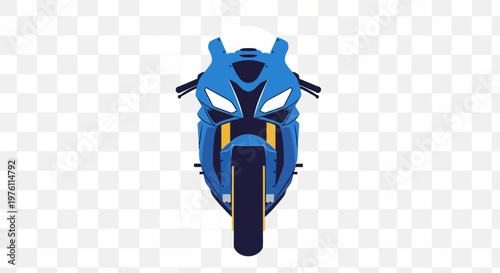 Blue sport motorcycle front view isolated on white background.