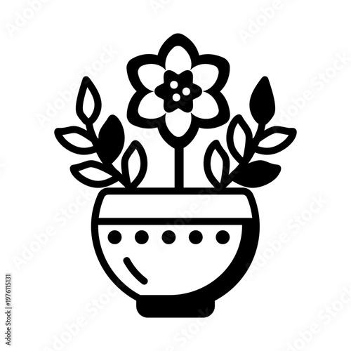 Glyph style icon showing a flower pot