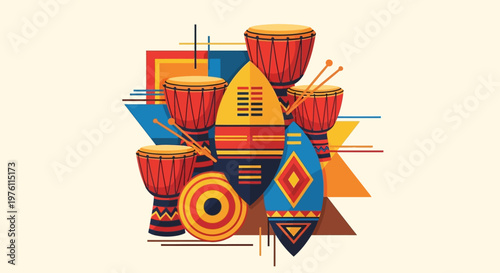 Vibrant African Drums and Percussion Instruments.