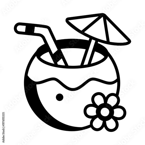 Glyph style icon showing coconut water