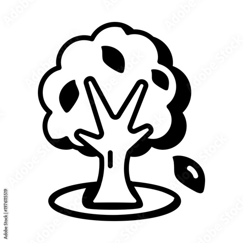 Glyph style icon showing an autumn tree