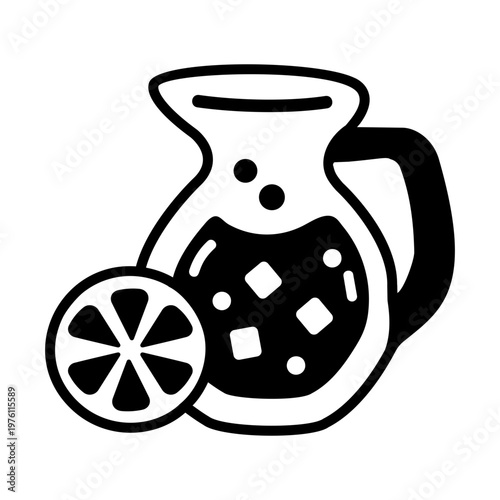 A glyph style icon showing orange juice