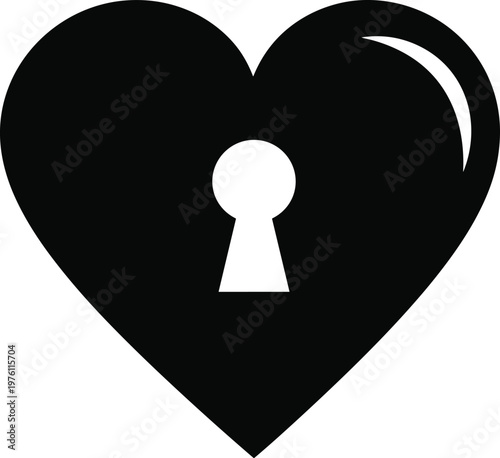 Heart lock silhouette symbol love security privacy protection romantic relationship concept isolated on white background vector illustration design