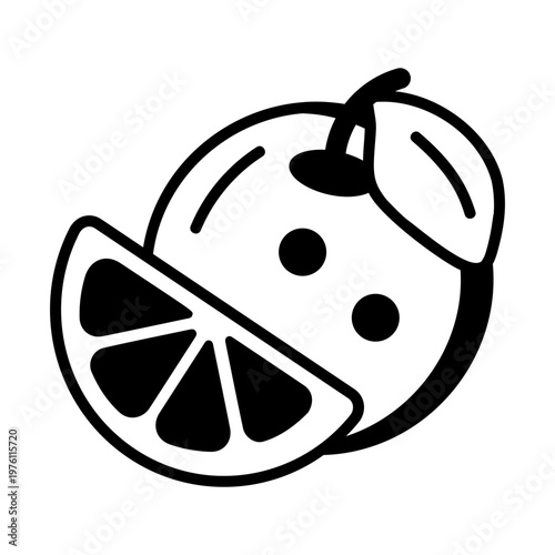 A glyph style icon showing an orange fruit