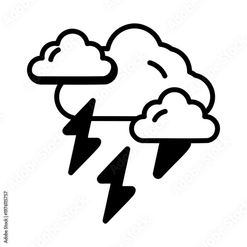 A glyph style icon showing a thunderstorm