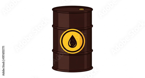 Illustration of a Brown Oil Barrel with Yellow Drop Symbol.