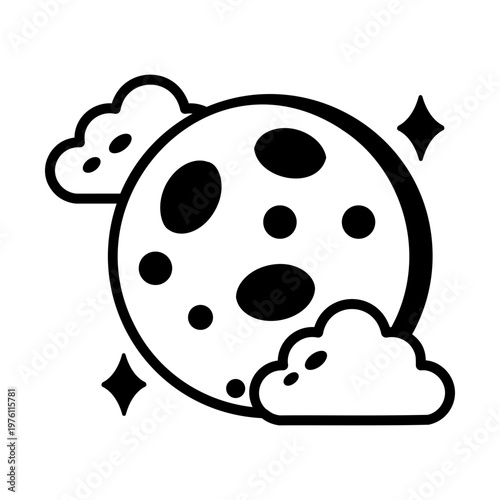 A glyph style icon showing a cloudy night