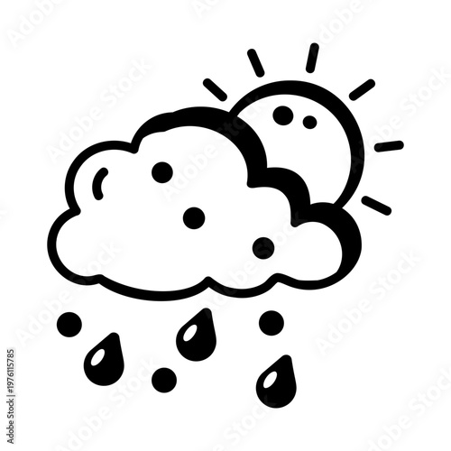 A glyph style icon showing a rainy day