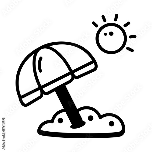 A glyph style icon showing a beach umbrella