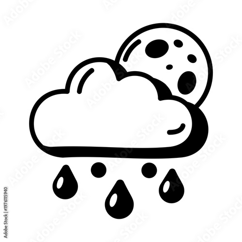 A glyph style icon showing night rain