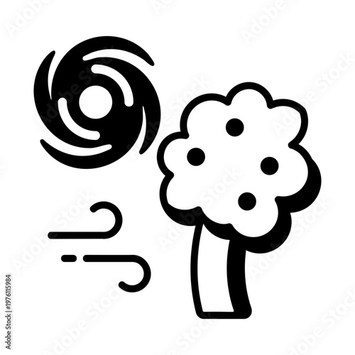 A glyph style icon showing a cyclone