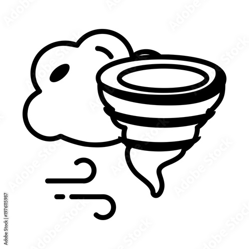 A glyph style icon showing a tornado storm