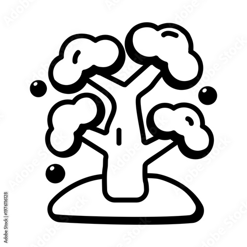 A glyph style icon showing a snowy tree