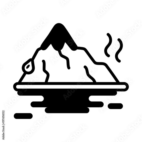 A glyph style icon showing a melting iceberg