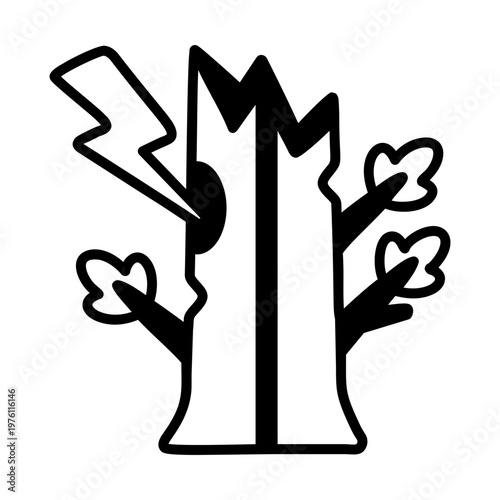 A glyph style icon showing lightning disaster