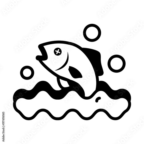 A glyph style icon showing water pollution