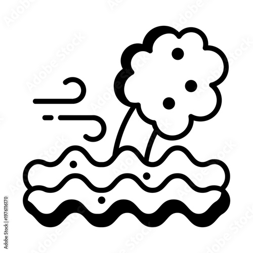 A glyph style icon showing a wind storm