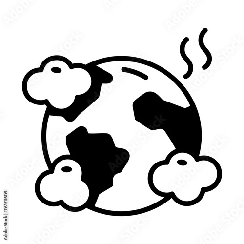 A glyph style icon showing polluted environment