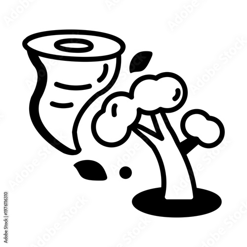 A glyph style icon showing tornado disaster