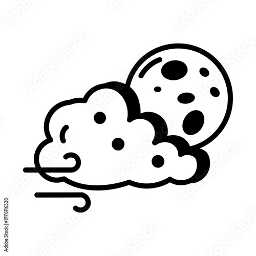 A glyph style icon showing windy night